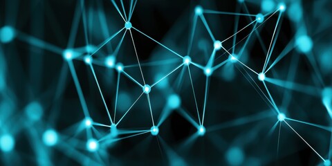 Abstract network of glowing blue nodes connected by lines on a dark background