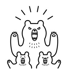 恐ろしいヒグマの親子のイラスト　線画のみ