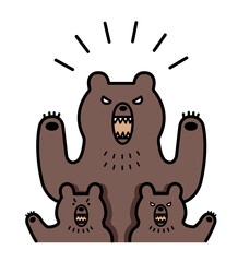 恐ろしいヒグマの親子のイラスト