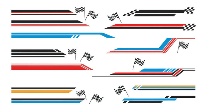 Collection of racing stripes and checkered flag graphics.