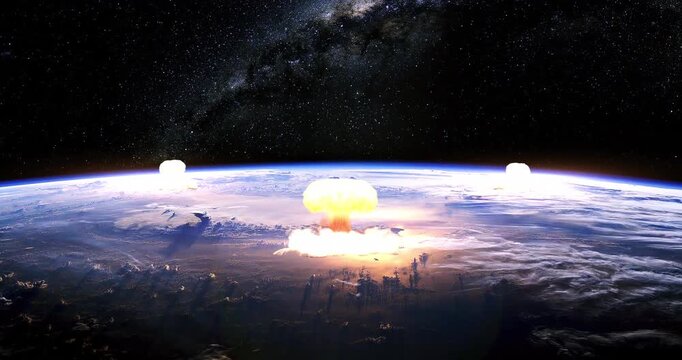 Massive Planetwide Nuclear Explosions Viewed from Outer Space. Nuclear War Related 3D Animation.