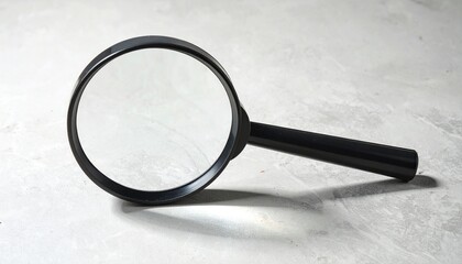 A black magnifying glass rests on a beige surface, casting a soft shadow—evoking introspection, scrutiny, and the quiet ritual of uncovering hidden truths within emotional and systemic landscapes.