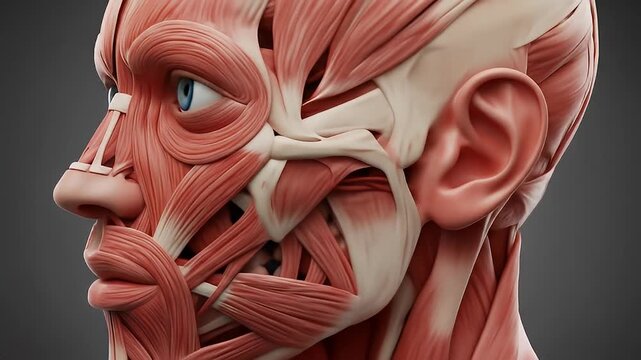 Human Face Muscle Anatomy Model 3D Rendering of Head