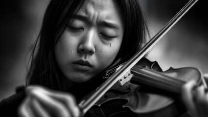 Fototapeta premium Sad violinist in monochrome
