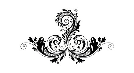 Elegant black flourish design decorative element with swirls and leafy accents ideal for vintage style projects and graphic design