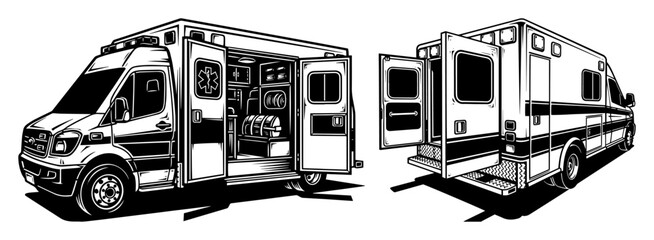 Emergency ambulance van open doors vector © Luka
