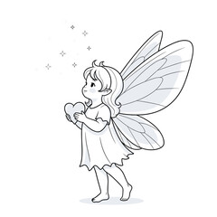 Fototapeta premium Adorable little fairy holding a heart with sparkling magic dust and delicate wings