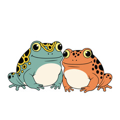 Adorable two cute frogs sitting together close up detailed illustration