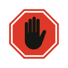 Obraz premium Bold red stop sign with hand symbol for safety awareness campaigns, traffic control, and urgent announcements delivering a clear message to halt or refrain from action