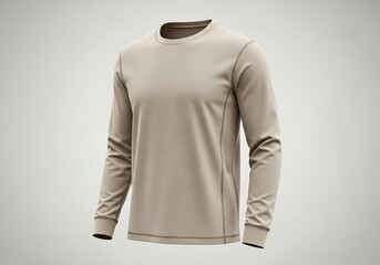 plain beige long sleeve shirt mockup neutral background