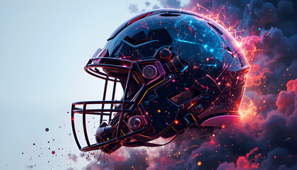 Futuristic football helmet with glowing energy and dynamic design for sports and technology