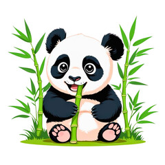 Naklejka premium Cute baby panda eating bamboo vector illustration scalable for adobe stock