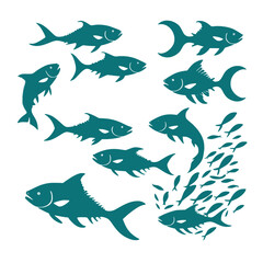 Fototapeta premium School of teal fish swimming in deep ocean waters vector illustration for aquatic themes
