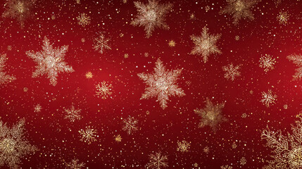 A stunning red and gold Christmas background with falling snowflakes