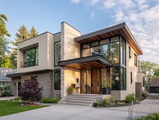 Contemporary Residential Architecture with Clean Lines and Neutral Tones in Daylight