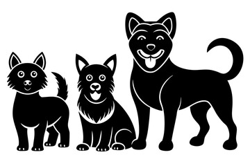 Obraz premium Vector art of three cartoon dogs of different sizes, showcasing a cute and playful canine family in a minimalist style