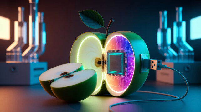 Futuristic Digital Apple with Cyber Technology Elements