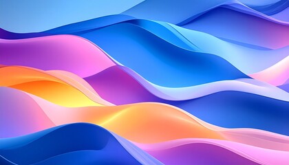 Obraz premium Fluid wave-like forms in blue, white, and orange intertwine across a dark gradient—motion, emotion, and elemental tension converge in a digital dance of water, light, and surreal breath.