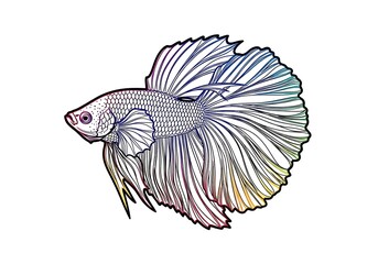 Fototapeta premium Betta fish drawing illustration outline aquarium pet aquatic animal design vector art