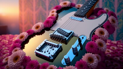 guitar and flowers