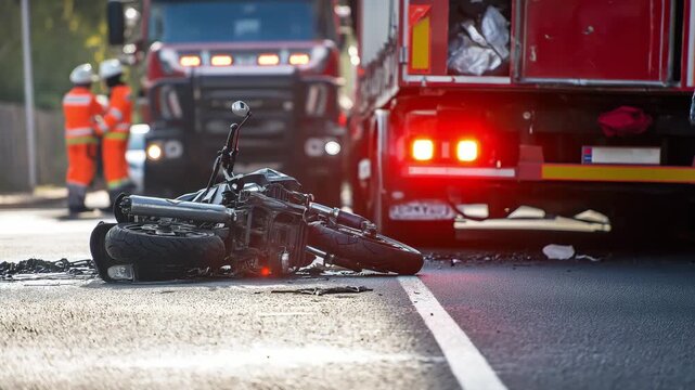 Emergency Response at Motorcycle Accident Scene with Fire Truck
