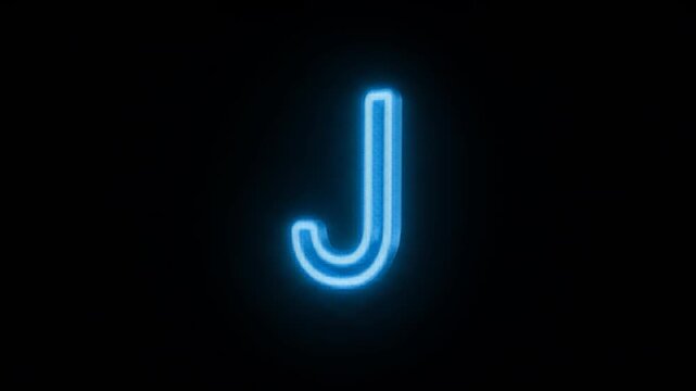 Neon Blue Letter J Animation Black Background
