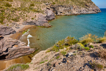 Mediterranean coastline in Murcia. Calblanque natural park and beaches. Spain