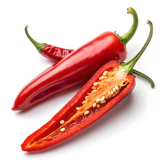 two vibrant red chili peppers isolated on white