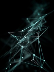 a network of connected nodes is presented against a dark backdrop. lines create geometric shapes, emanating from small spheres