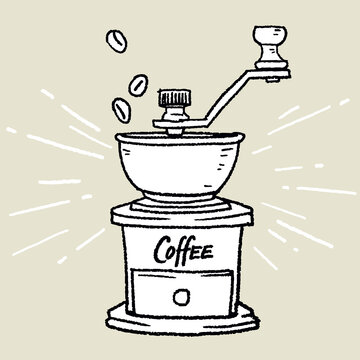  Vintage coffee grinder doodle sketch. Hand drawn coffee mills illustration vector