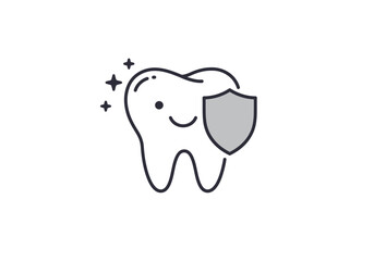 An illustrated tooth with a shield sparkle marks and a small smiling face