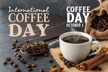 Celebrate international coffee day with a steaming cup of fresh brewed coffee beans