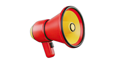 A red and yellow megaphone with a black background in a rendered cartoon style image