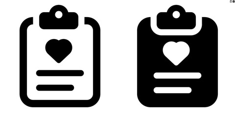 Vector clipboard with heart and text icon in outline and solid styles for UI and web design, 48px, 10% margin