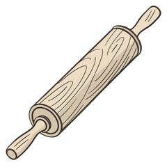 Simple cartoon illustration of a classic wooden rolling pin with handles on a white background
