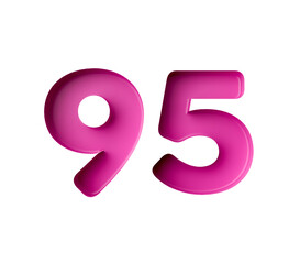 Vibrant pink number 90 Ninety five in bold gradient font with a slight shadow effect, 3d illustration