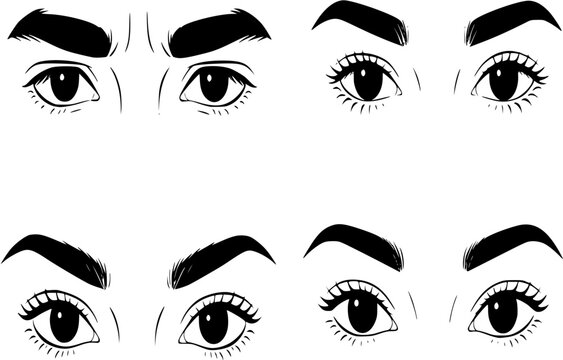 man and woman isolated vector eyes and eyebrows silhouette illustration
