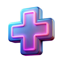 Fototapeta premium 3d rendering of a plus sign with neon light isolated on transparent background