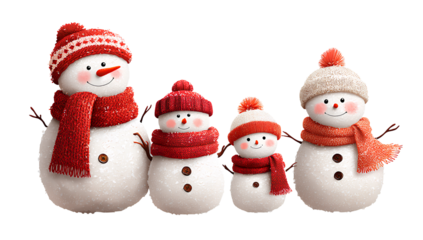 snowmen family on transparent background, png file for post design