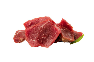 Obraz premium Fresh cuts of beef on a white isolated background, perfect for culinary and food-related projects.