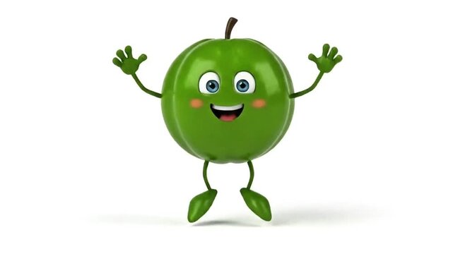 Happy kedondong cartoon character jumping on white background 

