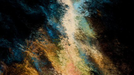 Abstract paint design featuring vibrant yellow and blue colours, on a black background. Design asset for poster and web design.