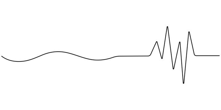 Naklejki Continuous line representing a heartbeat outline vector art illustration, Heart beat one line. Continuous lines heart beats drawing. Wave pulse. Hand draw heartbeat. 