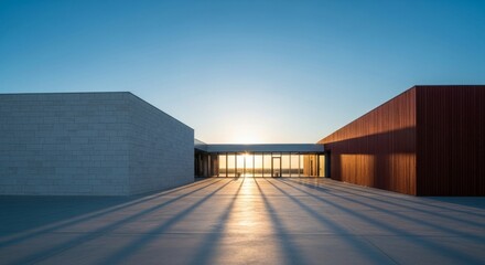 Obraz premium Modern architectural structure with sunlight casting long shadows