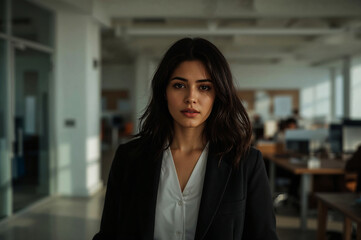 Fototapeta premium Confident woman in business attire in modern office