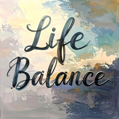A design featuring the words "Life Balance" in a stylized, script font, set against a backdrop of blended pastel and muted colors, evoking a sense of tranquility and harmony.