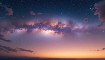 Fototapeta premium Night Sky Wide Angle View Showing Starry Nebula and Clouds against a Dark Backdrop