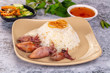 Tasty baby swuid with rice