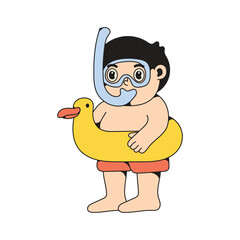 Cute Boy Go Swiming Character Cartoon Illustration