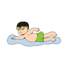 Cute Boy Swiming Character Cartoon Illustration
